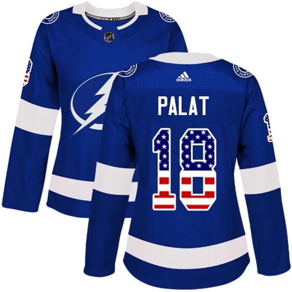 Damen Tampa Bay Lightning Trikot Ondrej Palat 18 Blau USA Flag Fashion Authentic